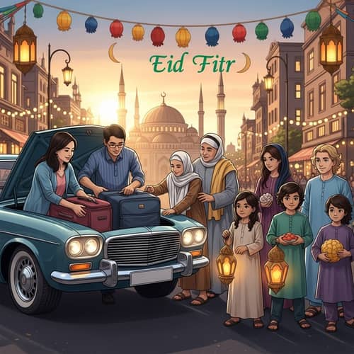 Eid al-Fitr Travel: Vibrant Scene of Family Joy