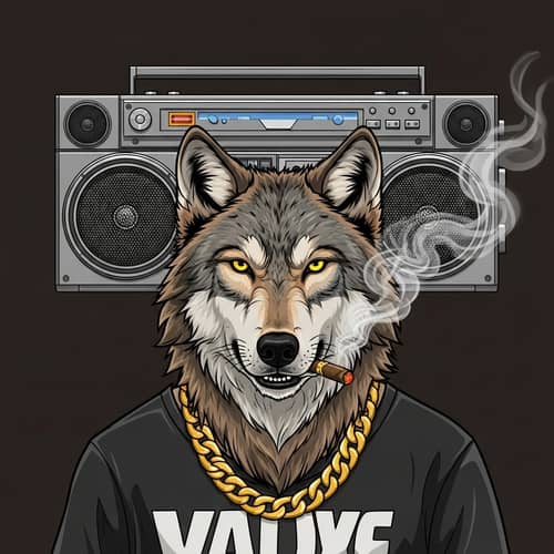 Wolf Smoking Cigar with Boombox | Unique and Powerful Image