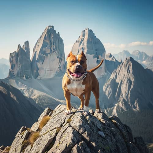 Majestic American Bully Dog on Mountain Peak