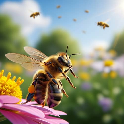 Fearful Honey Bee on Flower Edge | Emotional Garden Scene