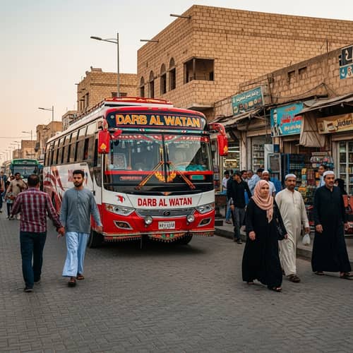 Darb al Watan Bus - Vibrant Street Scene with Cultural Decorations