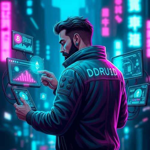 Cyberpunk Man Engaged in Cryptocurrency Transactions | DDRU1D Code