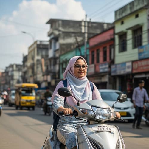 South Asian Woman Teacher Riding Motorbike - Multicultural Educator