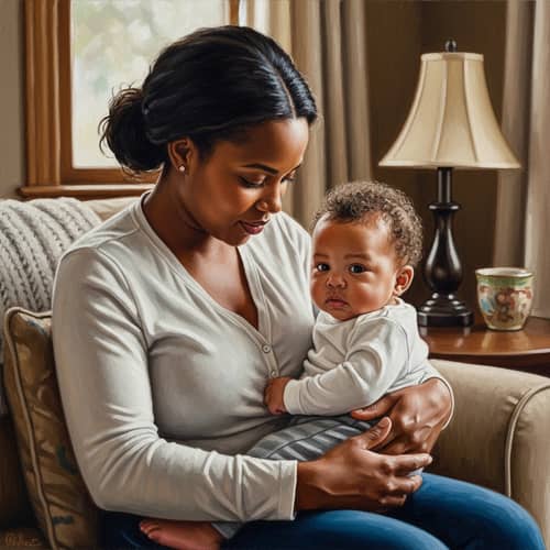 Heartwarming Mother and Child Oil Painting - African Descent