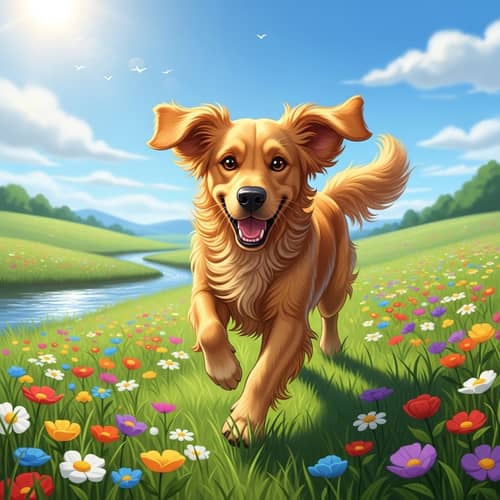 Lively Golden Retriever Enjoying Meadow | Explore Nature's Beauty