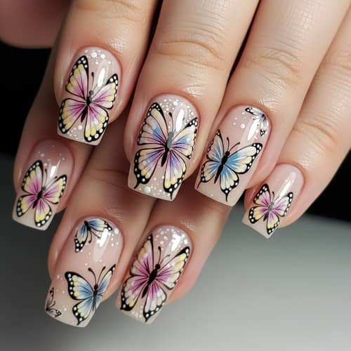 Elegant Butterfly Nail Art Designs in Pastel Colors