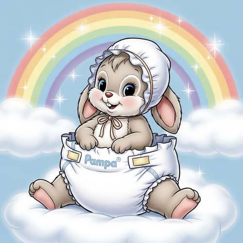 Animated Bunny in Pampa Diapers and Baby Bonnet