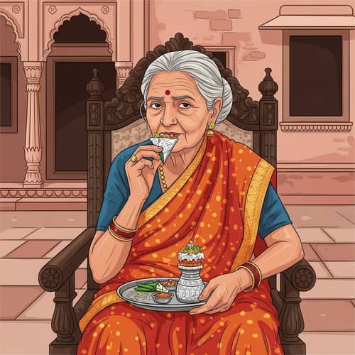 Elderly Indian Woman Enjoying Traditional Banarasi Paan