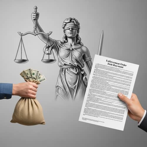 Financial Liability Payment | Debt Enforcement | Lady Justice Sketch