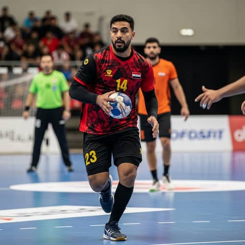 Professional Middle-Eastern Handball Player in Iraqi Team Uniform