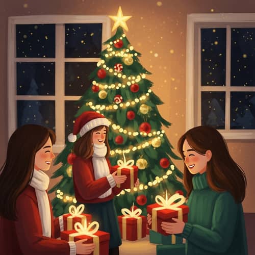 Festive Holiday Scene with Warm Cozy Colors and Twinkling Lights