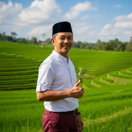 Jokowi | Middle-Aged Asian Man with Friendly Smile and Thumbs-Up Sign