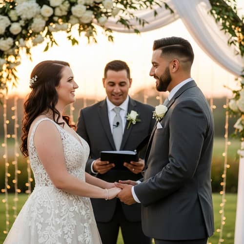 Romantic Wedding Scene with Fair-skinned Bride and Hispanic Groom