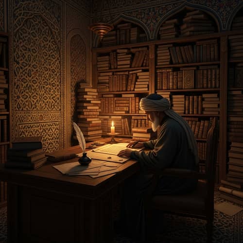 Historic Islamic Scholar's Study Room with Quill & Ink