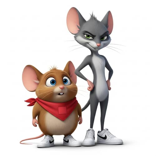 Animated Mouse Characters in Red Scarf | Nike Sneakers Design