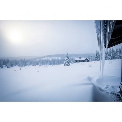 Tranquil Snow-Blanketed Landscape with Solitary Cabin