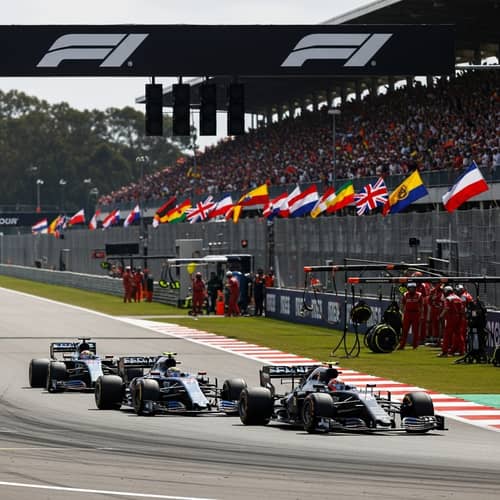 Intense Formula One Grand Prix Race with Aerodynamic Race Cars