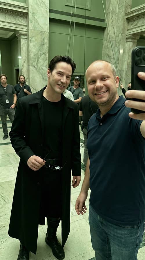 Selfie with Keanu Reeves on The Matrix Set