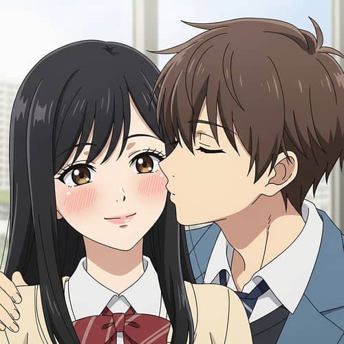 Romantic Couple Portrait: Boy Kissing Girl on Cheek