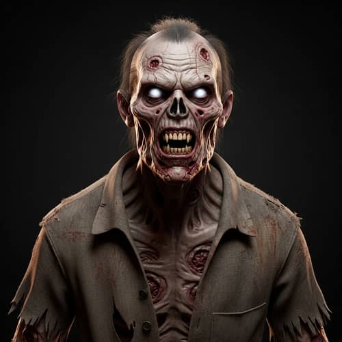 Hyper-Realistic Zombie 3D Model with Rotting Flesh and Glowing Eyes