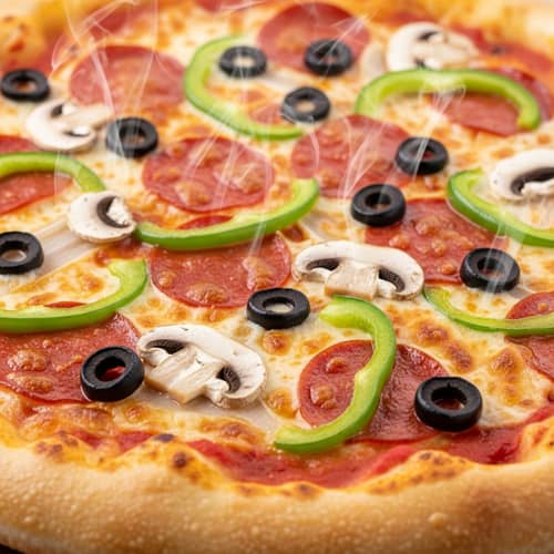 Delicious Pizza with Golden Crust and Colorful Toppings