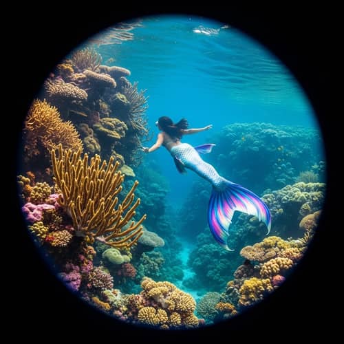 Hispanic Mermaid Amid Colorful Coral Reefs | Fantasy Underwater Scene