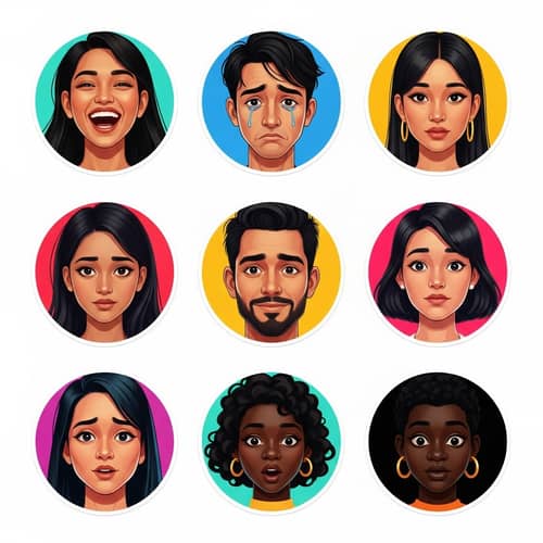 Unique Collection of Nine Vibrant Face Stickers