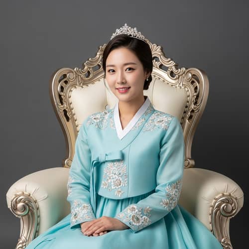 Young Korean Woman in Luxurious Blue Dress | Portrait