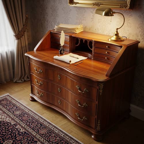 Vintage Wooden Bureau - Antique Brass Handles & Old-World Charm