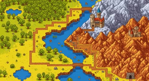 Retro Pixelated Adventure Level Selector Map - Pixel Art Aesthetic