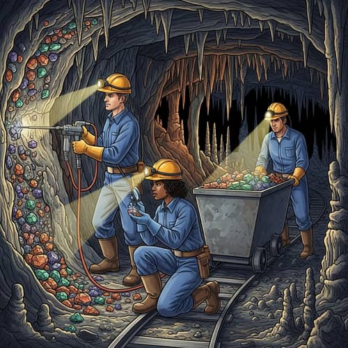 Exploration of Colorful Stone Mine | Miners in Protective Gear