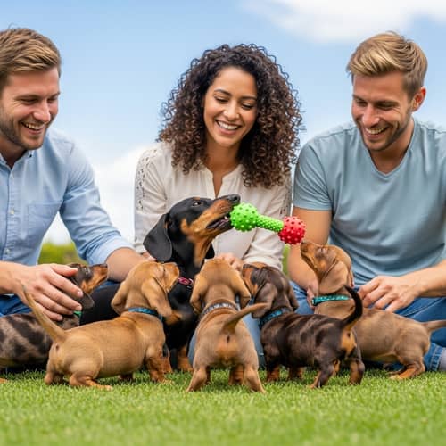 Adorable Dachshund Puppies Playing Joyfully in Grassy Area