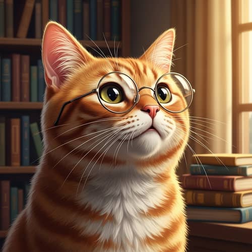Furry Orange Tabby Cat with Spectacles | Literary Enthusiast's Home