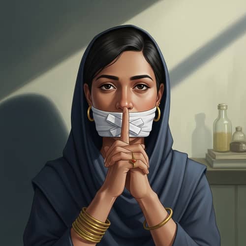 Silence: Metaphorical Ban on Conversation | Woman with Rag on Mouth