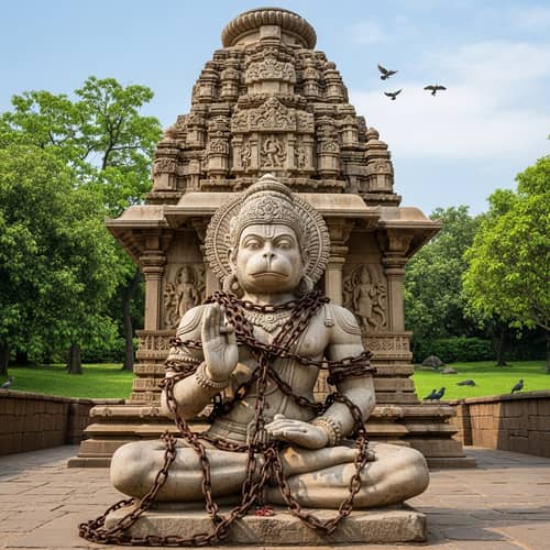Ancient Temple Statue of Hanuman Bound with Chains