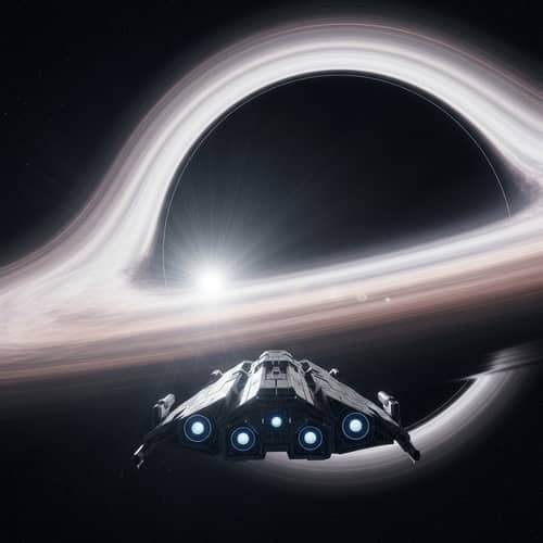 Futuristic Spacecraft Approaching Colossal Black Hole