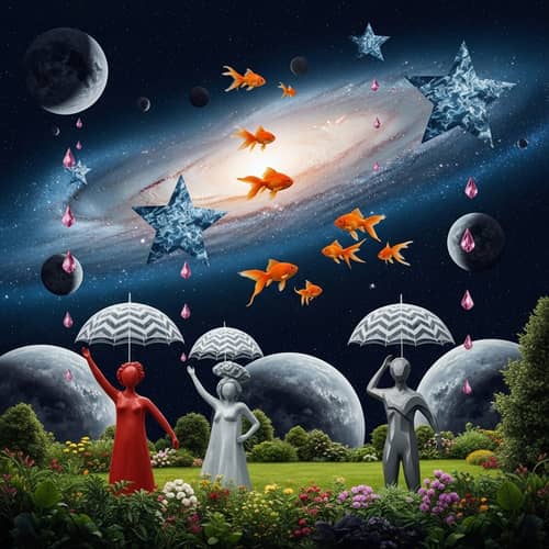 Celestial Garden with Titanium Planets and Pink Diamonds