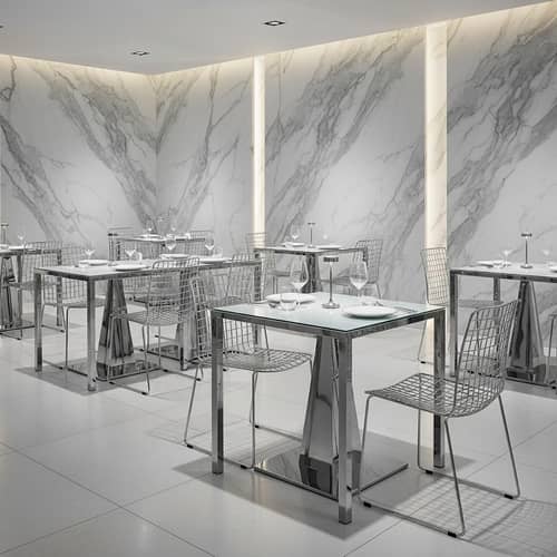 Modern Crystal Steel Kitchen & Dining Furniture with White Marble Walls
