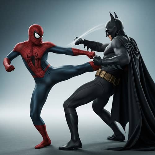 Spiderman kicking batman