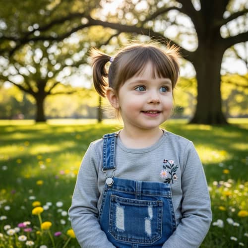 Bright-eyed Girl with Playful Smile | Enchanting Park Scene