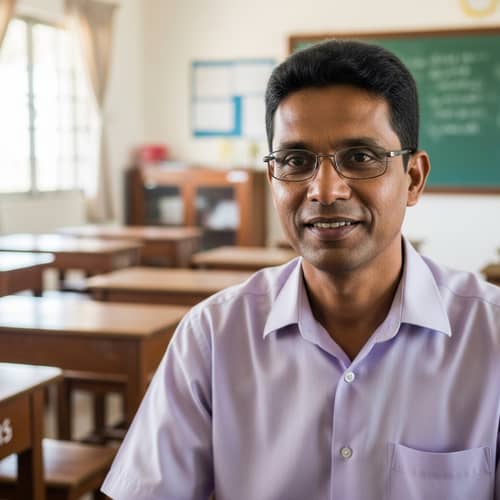 South Asian Man Teaching in Traditional Classroom