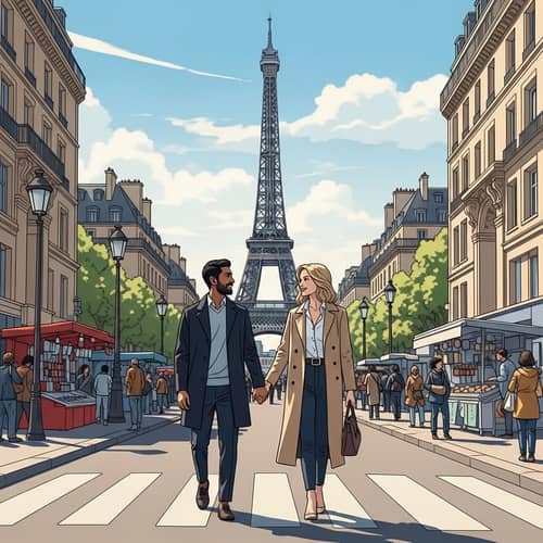 Romantic Couple Exploring Paris, France | Realistic Style