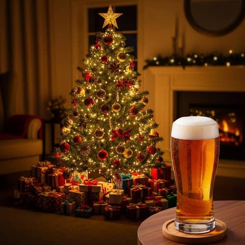 Festive Christmas Scene with Decorated Tree & Wrapped Gifts