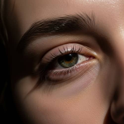 Sleepy Caucasian Person Close-Up View with Heavy-Lidded Eyes
