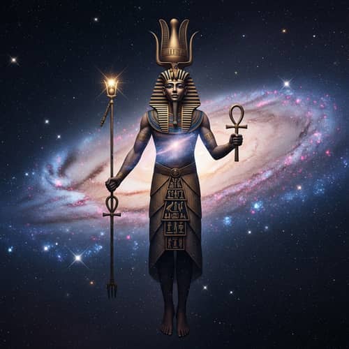 Cosmic Figure in Ancient Egyptian Style Galaxy Art
