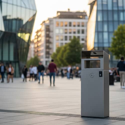 Sophisticated Modern Trash Bin | Cityscape Reflections