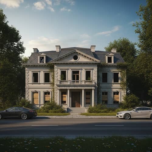 Abandoned Mansion in a Serene Suburban Neighborhood