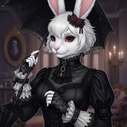 Goth Bunny Fursona: Albino Rabbit in Victorian Gothic Attire