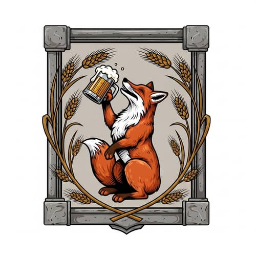 Craft Beer Brewery Coat of Arms with Celebrating Fox