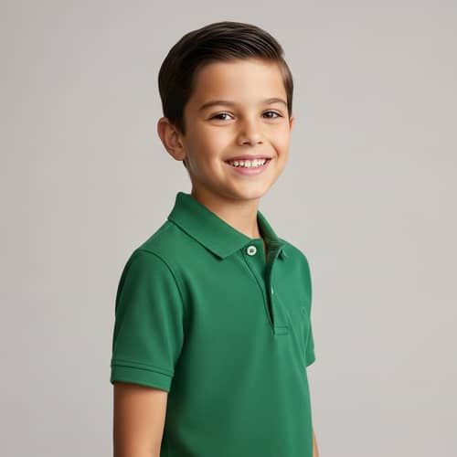 Young Boy in Green Polo Shirt | Confident Smile